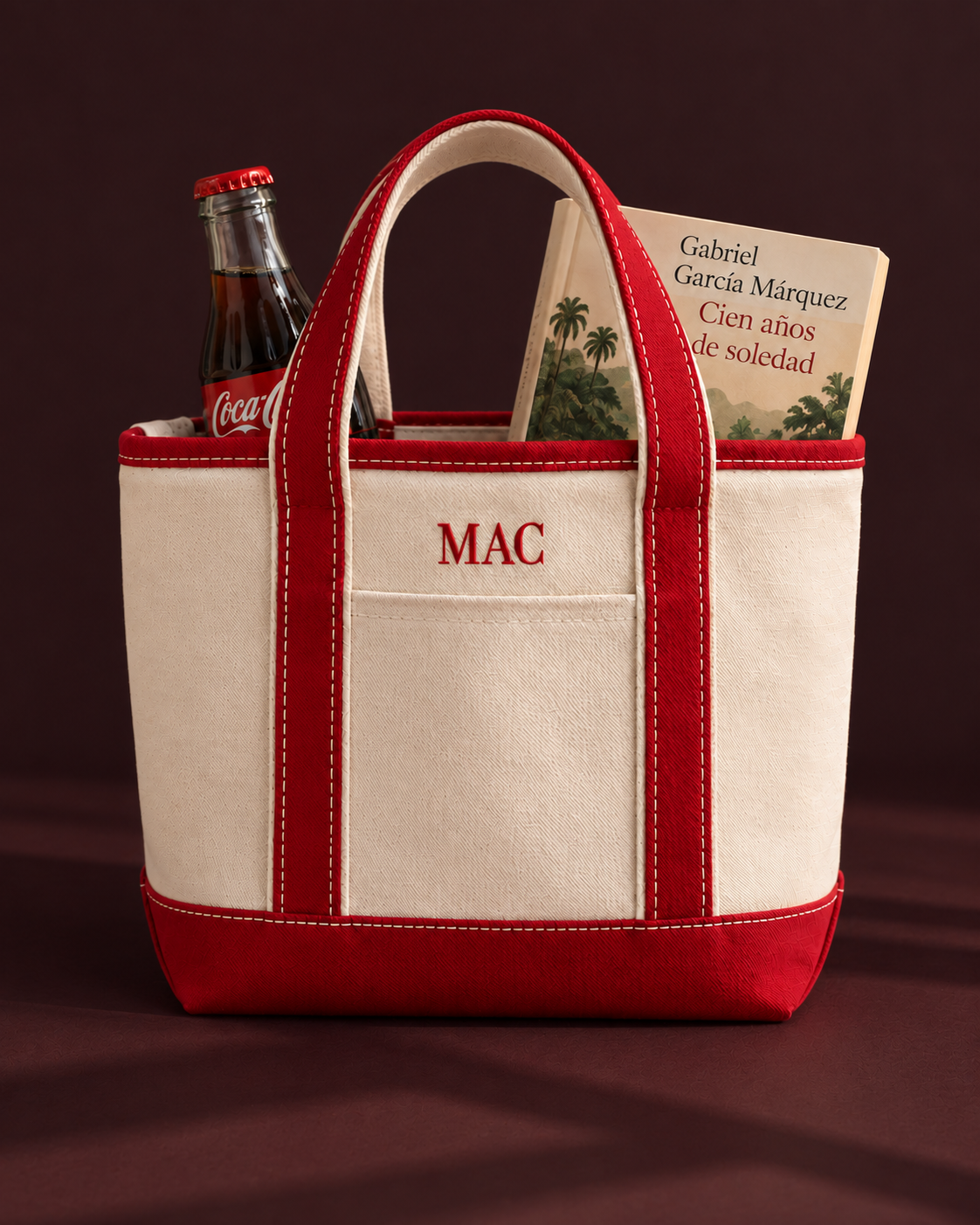 Everyday Tote rojo con monograma MAC bordado