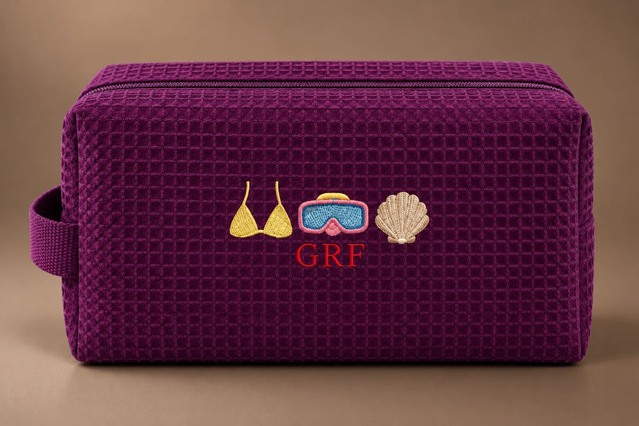 Waffle Pouch morado GRF con íconos de playa, bordado